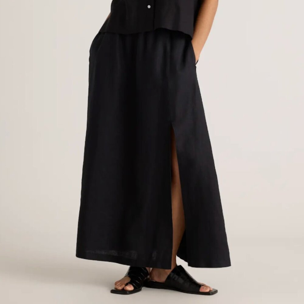 Quince 100% European Linen Maxi Skirt, Black
